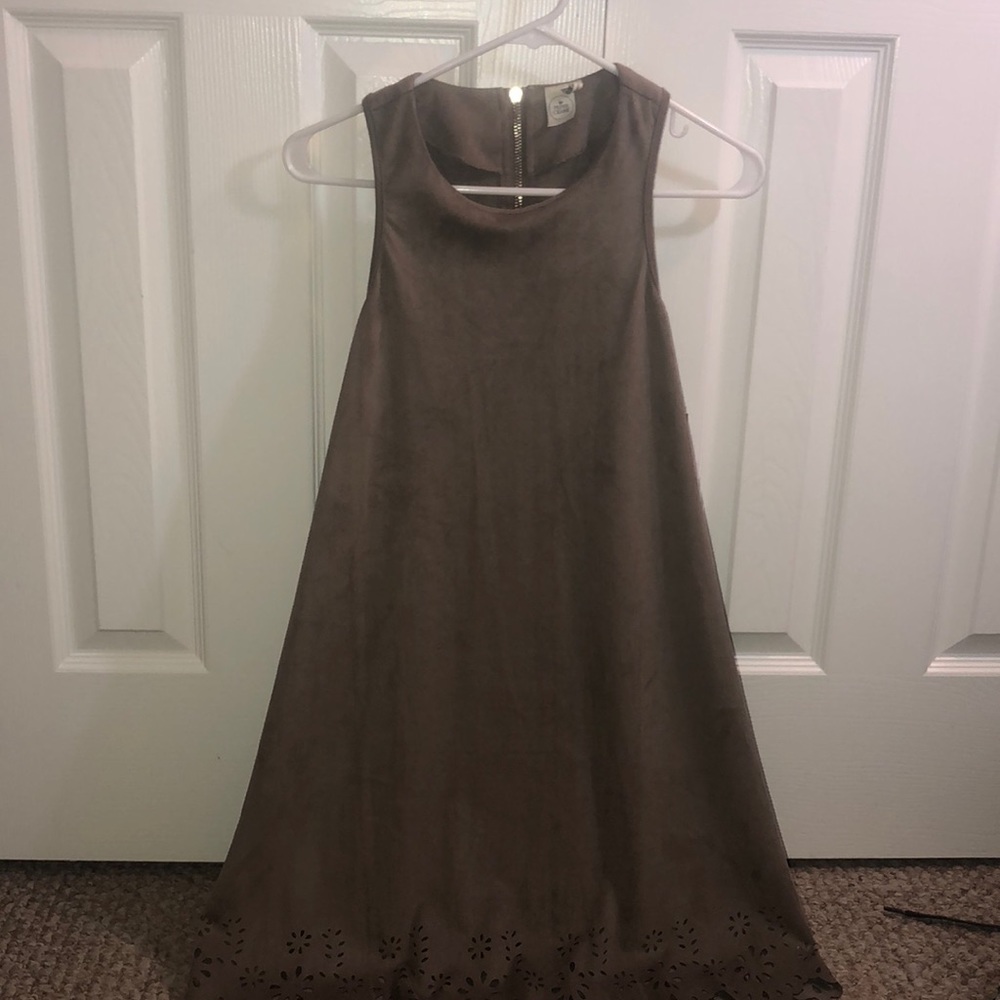 suede dress with laser cut hem detail